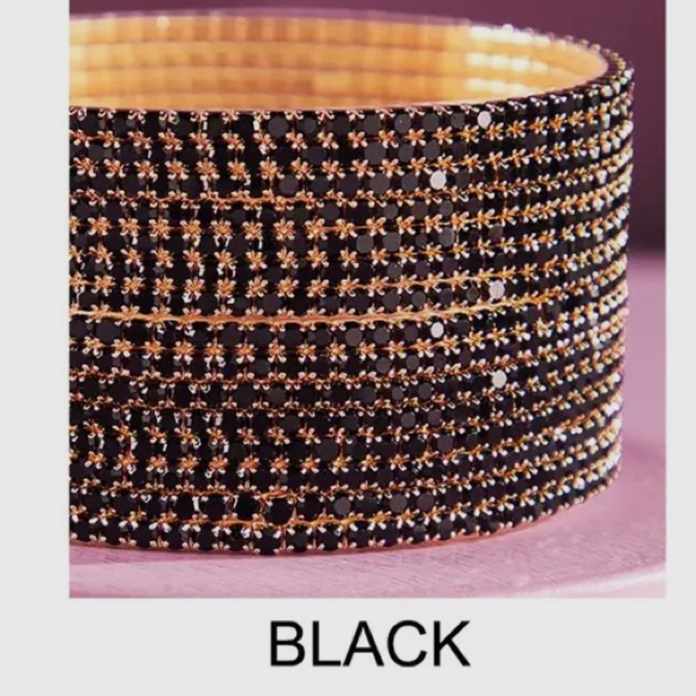 1239.  Elegant 15 Black and Gold Glass Beaded Bracelet Set